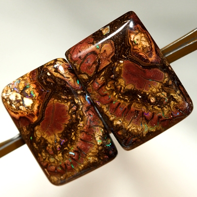 SOLID BOULDER OPAL Large. Perfect pair. Beautiful pattern with sparkles of very bright multicolours